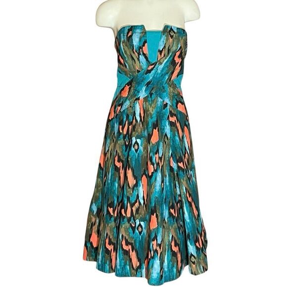 Anthropologie Girls From Savoy Teal Ikat Strapless Dress Sourhwestern Print - Picture 1 of 7